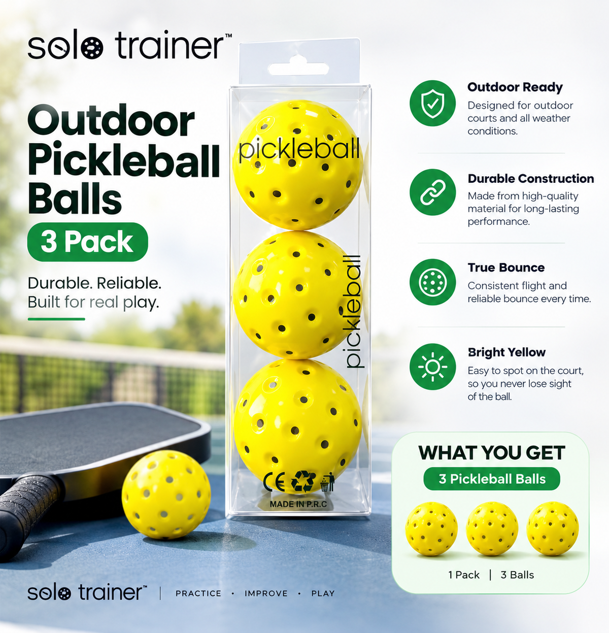 Solo Trainer Pickleballs – 3 Count